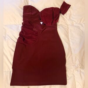 Outcast One-Shoulder Burgundy Dress